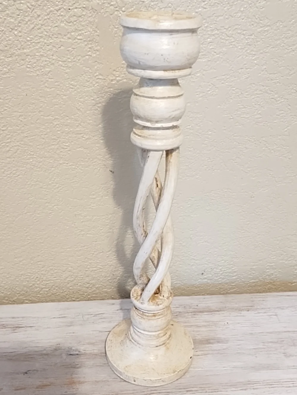 White Distressed Wood Candle Holders Set - Home Accents